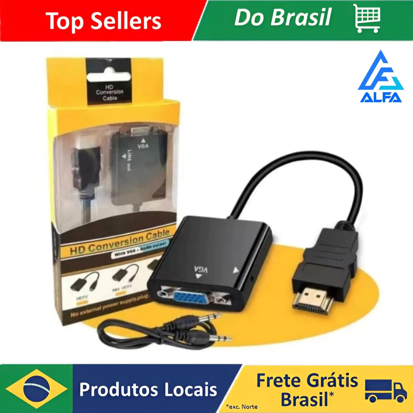 ALFA Cabo Adaptateur Convertisseur Hdmi Para Vga Com Saída P2 De Audio