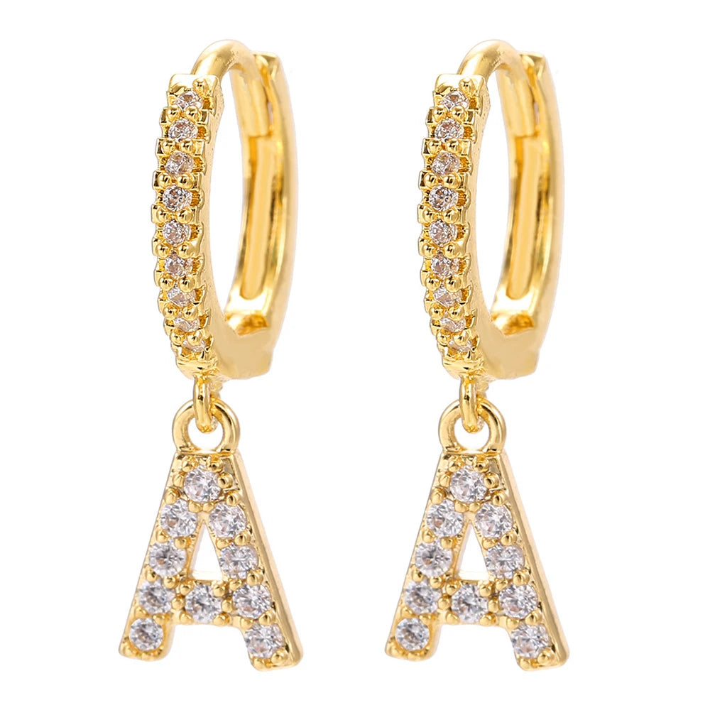 26 lettres anglaises cubique Zircon oreille Piercing boucle d'oreille cuivre initiale oreille cercle boucles d'oreilles pour femmes fille été bijoux