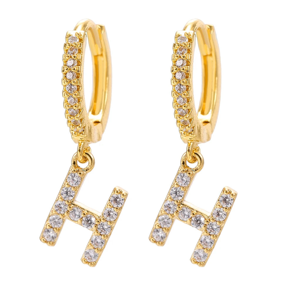 26 lettres anglaises cubique Zircon oreille Piercing boucle d'oreille cuivre initiale oreille cercle boucles d'oreilles pour femmes fille été bijoux