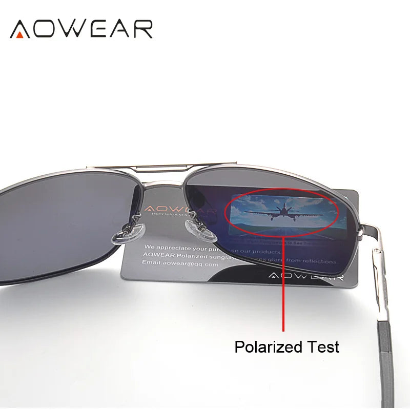 AOWEAR Aviation luxe lunettes de soleil hommes polarisées surdimensionné conduite miroir lunettes mâle marque concepteur rétro lunettes avec étui