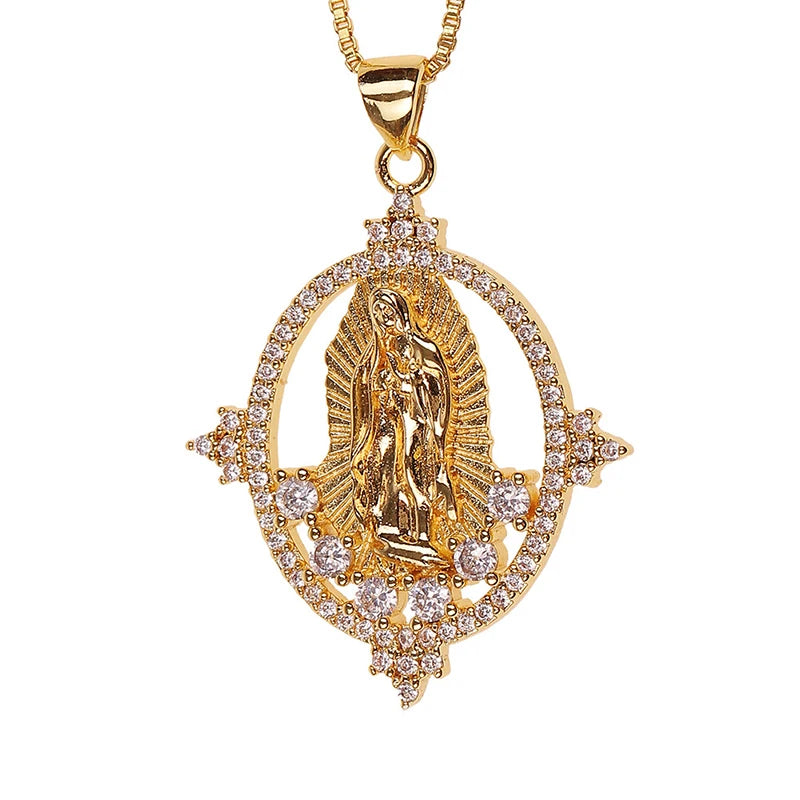 2025 nouveau pendentif la vierge marie Fine CZ cubique zircone collier cuivre chaîne en métal unisexe bijoux religieux cadeau de vacances