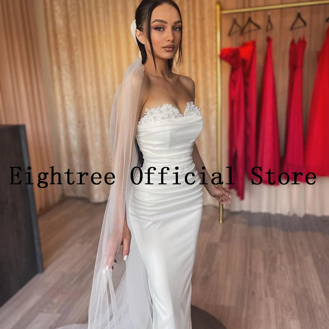 Eightree-Robe de Mariée Blanche Sexy en Dentelle avec Traîne Amovible, Sirène, Satin, Soirée de Mariage, Tout Personnalisé