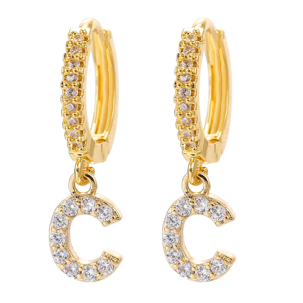 26 lettres anglaises cubique Zircon oreille Piercing boucle d'oreille cuivre initiale oreille cercle boucles d'oreilles pour femmes fille été bijoux
