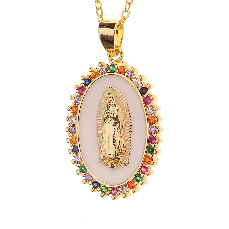 2025 nouveau pendentif la vierge marie Fine CZ cubique zircone collier cuivre chaîne en métal unisexe bijoux religieux cadeau de vacances