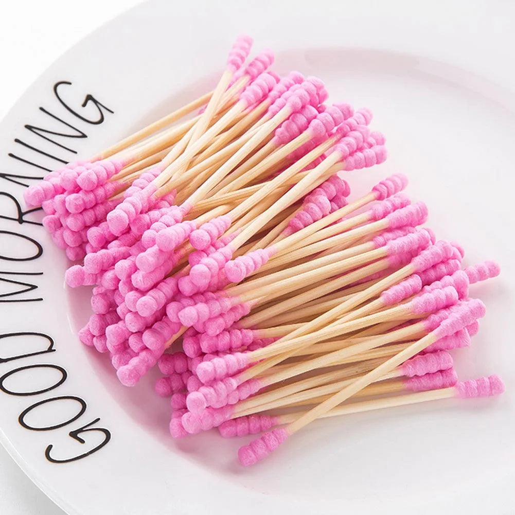 100 pièces/ensemble coton-tige Double tête applicateur de rouge à lèvres écouvillons dissolvant bâtons oreille propre bâtons en bois coton-tige outils de maquillage