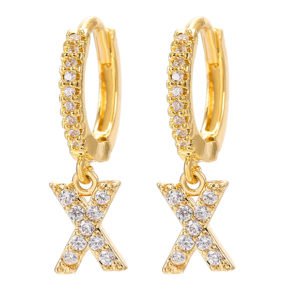 26 lettres anglaises cubique Zircon oreille Piercing boucle d'oreille cuivre initiale oreille cercle boucles d'oreilles pour femmes fille été bijoux