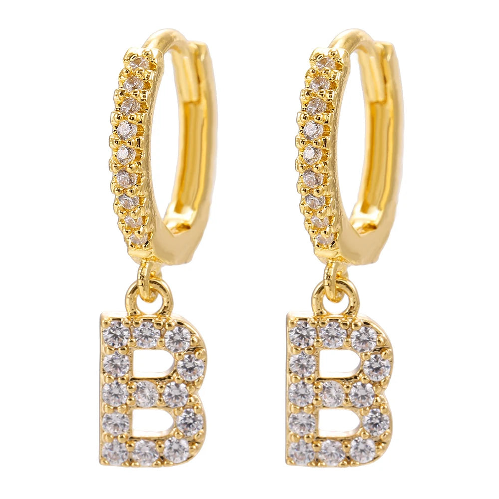 26 lettres anglaises cubique Zircon oreille Piercing boucle d'oreille cuivre initiale oreille cercle boucles d'oreilles pour femmes fille été bijoux