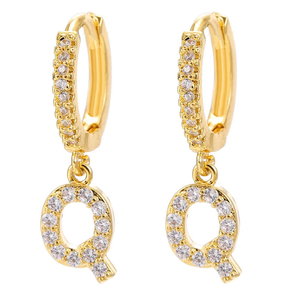 26 lettres anglaises cubique Zircon oreille Piercing boucle d'oreille cuivre initiale oreille cercle boucles d'oreilles pour femmes fille été bijoux