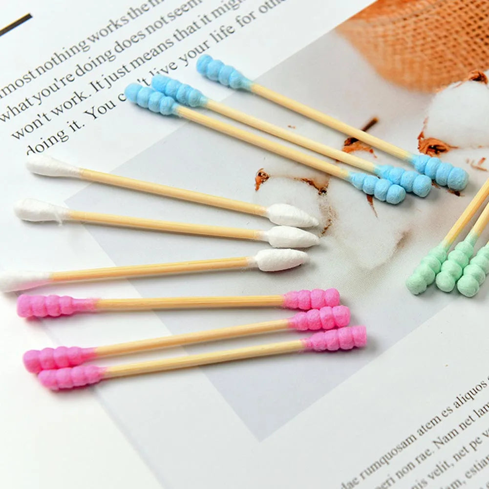 100 pièces/ensemble coton-tige Double tête applicateur de rouge à lèvres écouvillons dissolvant bâtons oreille propre bâtons en bois coton-tige outils de maquillage