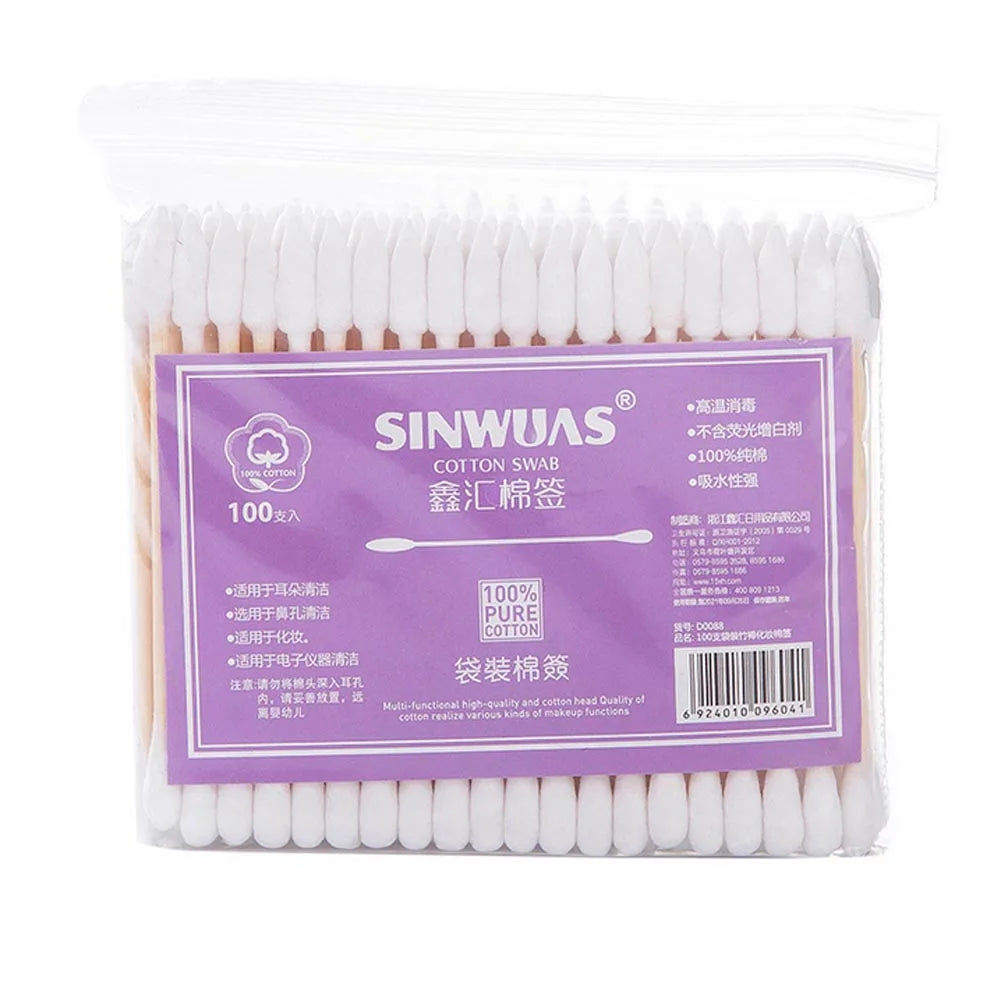 100 pièces/ensemble coton-tige Double tête applicateur de rouge à lèvres écouvillons dissolvant bâtons oreille propre bâtons en bois coton-tige outils de maquillage