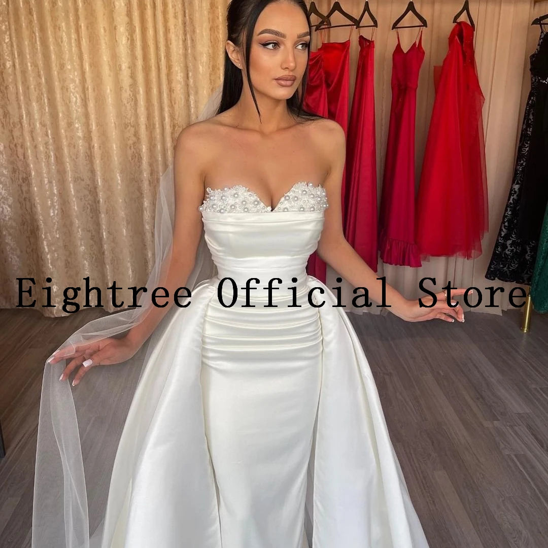 Eightree-Robe de Mariée Blanche Sexy en Dentelle avec Traîne Amovible, Sirène, Satin, Soirée de Mariage, Tout Personnalisé