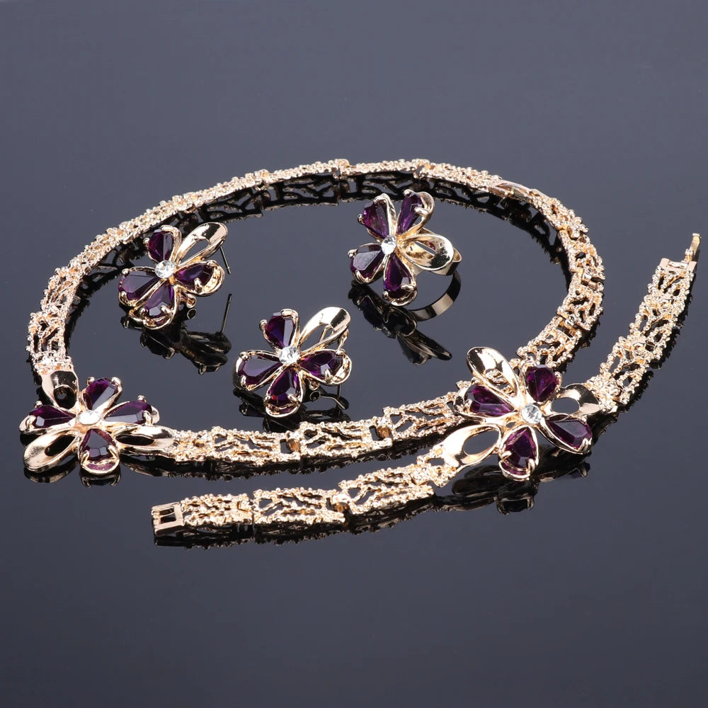 Ensemble de bijoux en cristal pour femme, collier, bracelet, bague, boucles d'oreilles, costume de fête, patients de mariage, demoiselle d'honneur, déclaration