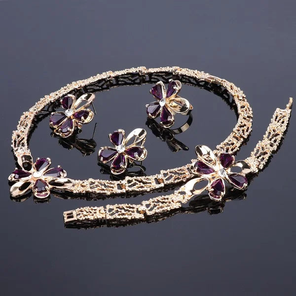 Ensemble de bijoux en cristal pour femme, collier, bracelet, bague, boucles d'oreilles, costume de fête, patients de mariage, demoiselle d'honneur, déclaration