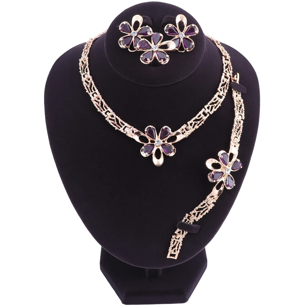Ensemble de bijoux en cristal pour femme, collier, bracelet, bague, boucles d'oreilles, costume de fête, patients de mariage, demoiselle d'honneur, déclaration