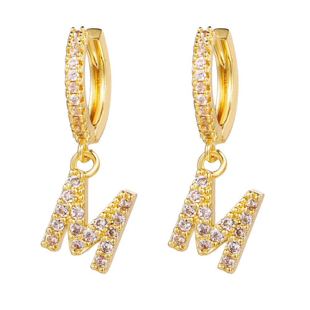 26 lettres anglaises cubique Zircon oreille Piercing boucle d'oreille cuivre initiale oreille cercle boucles d'oreilles pour femmes fille été bijoux