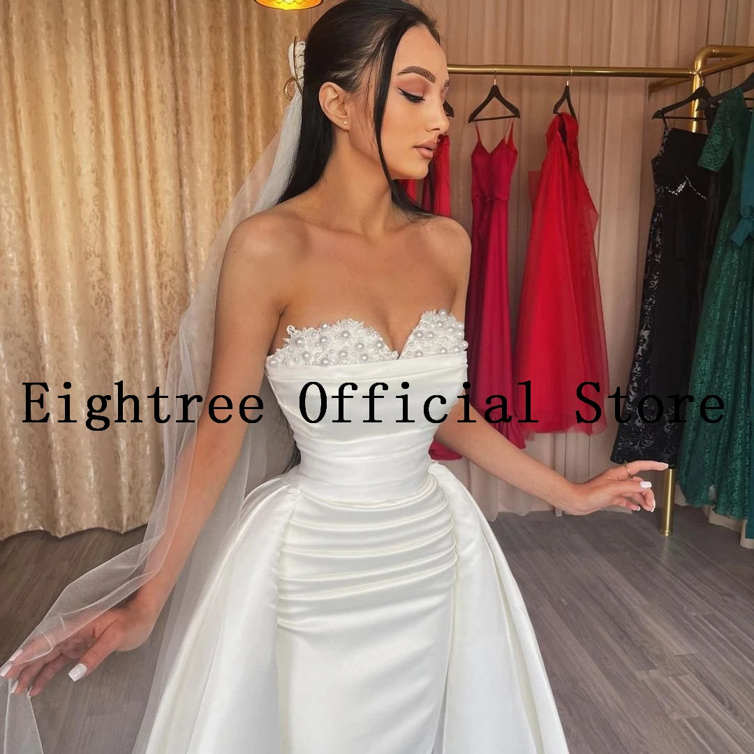 Eightree-Robe de Mariée Blanche Sexy en Dentelle avec Traîne Amovible, Sirène, Satin, Soirée de Mariage, Tout Personnalisé