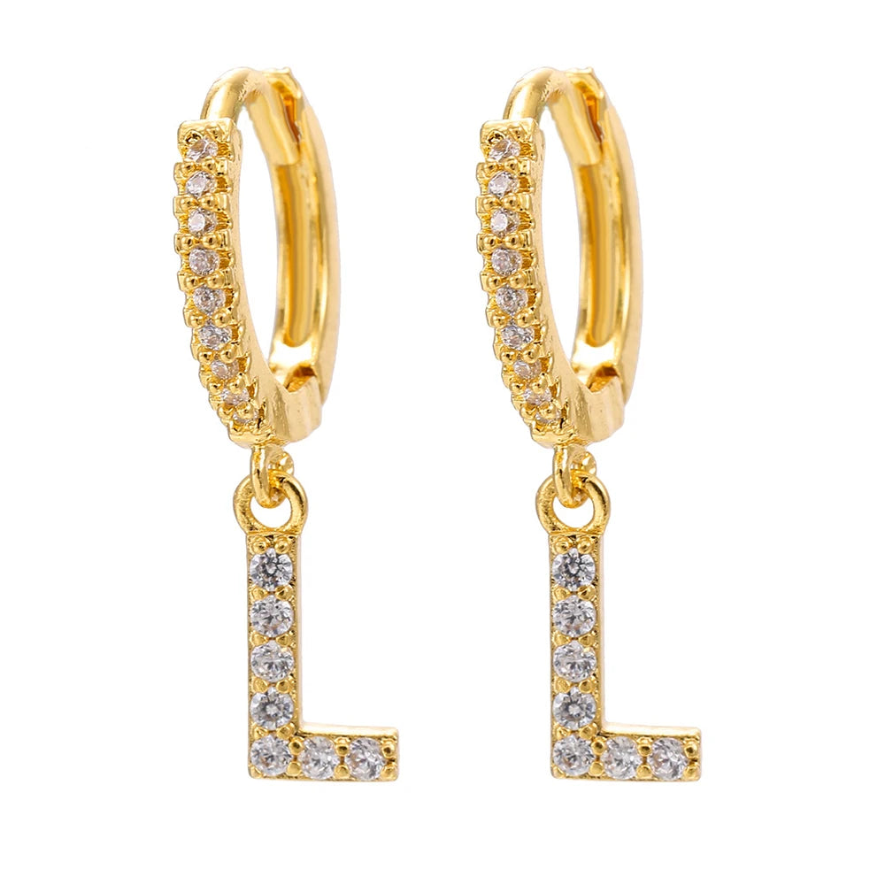 26 lettres anglaises cubique Zircon oreille Piercing boucle d'oreille cuivre initiale oreille cercle boucles d'oreilles pour femmes fille été bijoux