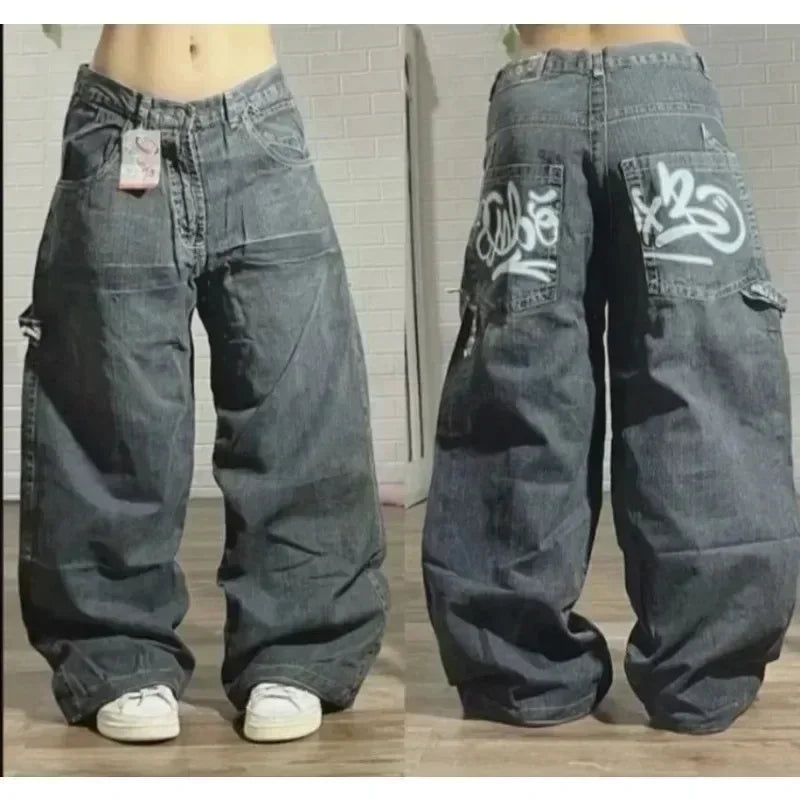 Jean ample rétro américain pour hommes, imprimé tête de mort, pour Couple, Harajuku, gothique, Hip-Hop, pantalon droit à jambes larges, nouvelle collection
