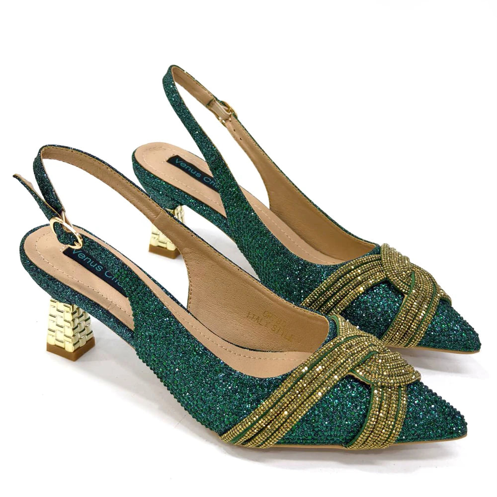 Venus Chan 2024 Design spécial haute qualité couleur Orange femmes africaines chaussures et sac ensemble avec cristal brillant pour la fête de mariage