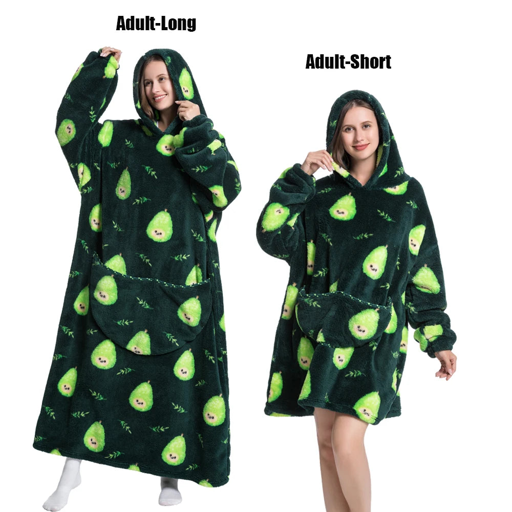 Femmes couvertures avec manches adulte Super chaud surdimensionné sweats à capuche hiver en peluche flanelle pyjama sweat hommes femmes couverture portable