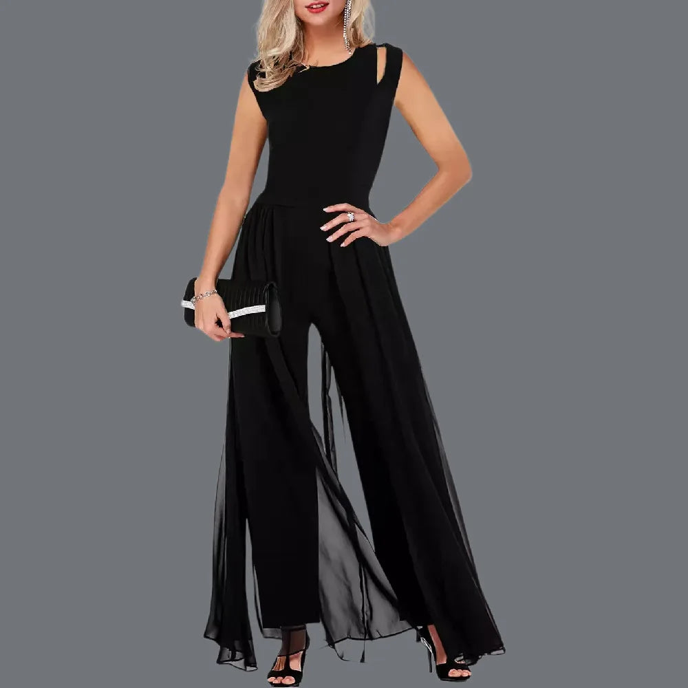 Femmes été longue combinaison 2023 coupe ajustée col rond sans manches creux lait soie couleur unie combinaison femme robes YML 2022417
