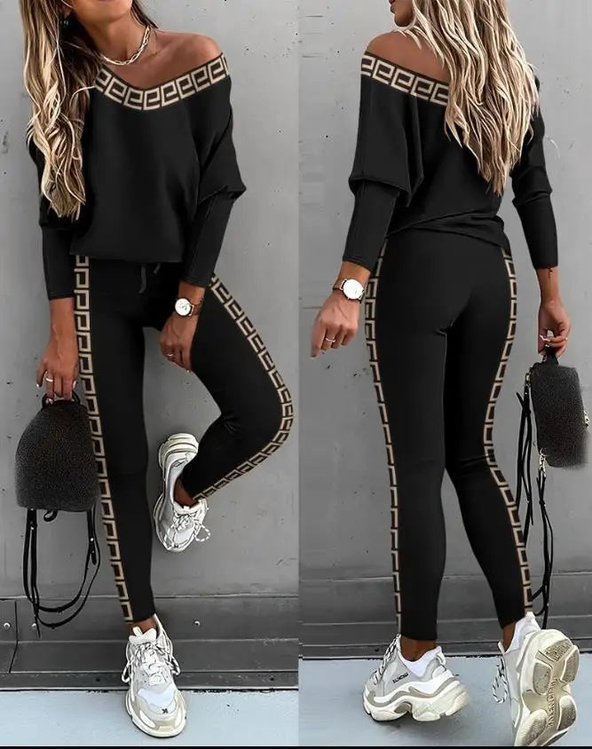 Ensemble 2 pièces imprimé pour femme, tenue de sport décontractée, pantalon de jogging en V, ensembles trempés, vêtements de survêtement, automne