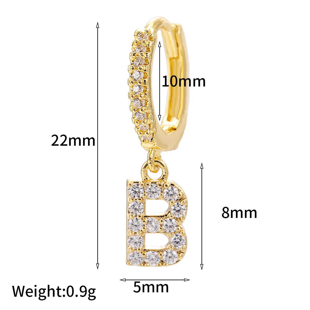 26 lettres anglaises cubique Zircon oreille Piercing boucle d'oreille cuivre initiale oreille cercle boucles d'oreilles pour femmes fille été bijoux
