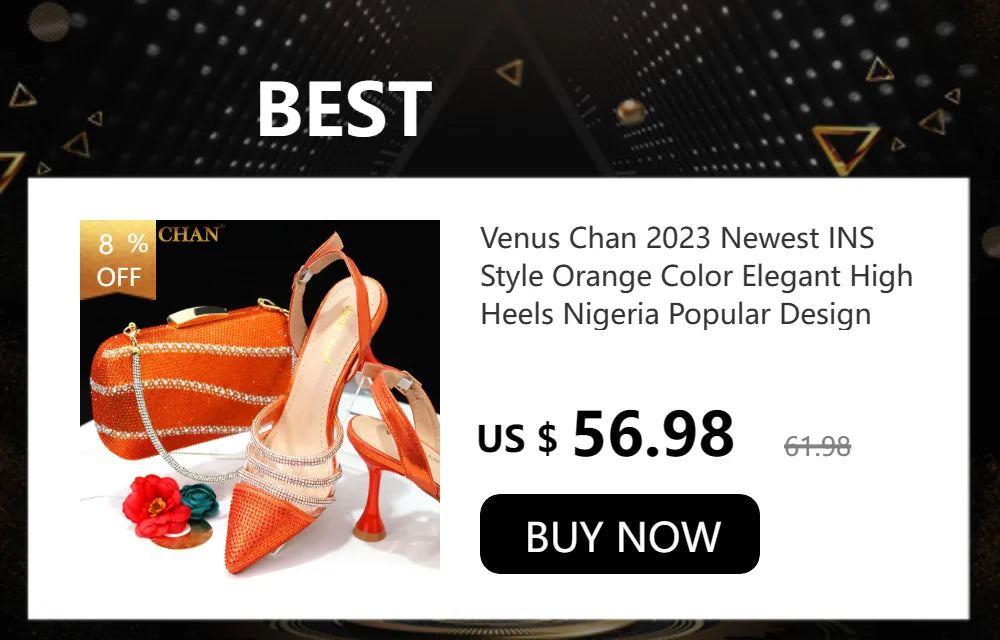 Venus Chan 2024 Design spécial haute qualité couleur Orange femmes africaines chaussures et sac ensemble avec cristal brillant pour la fête de mariage
