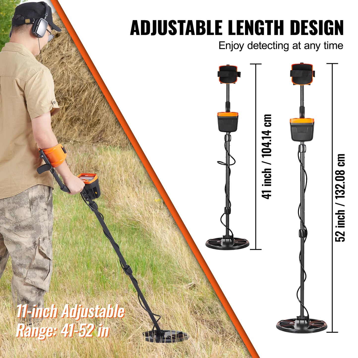 VEVOR Détecteur de Métaux pour Adultes Enfants 25,4 cm Détecteur de Métaux Professionnel Réglable Bobine Étanche IP68 Écran LCD 7 Modes Puce DSP Avancée Léger pour Recherche Pièces d'Or Chasse Trésors