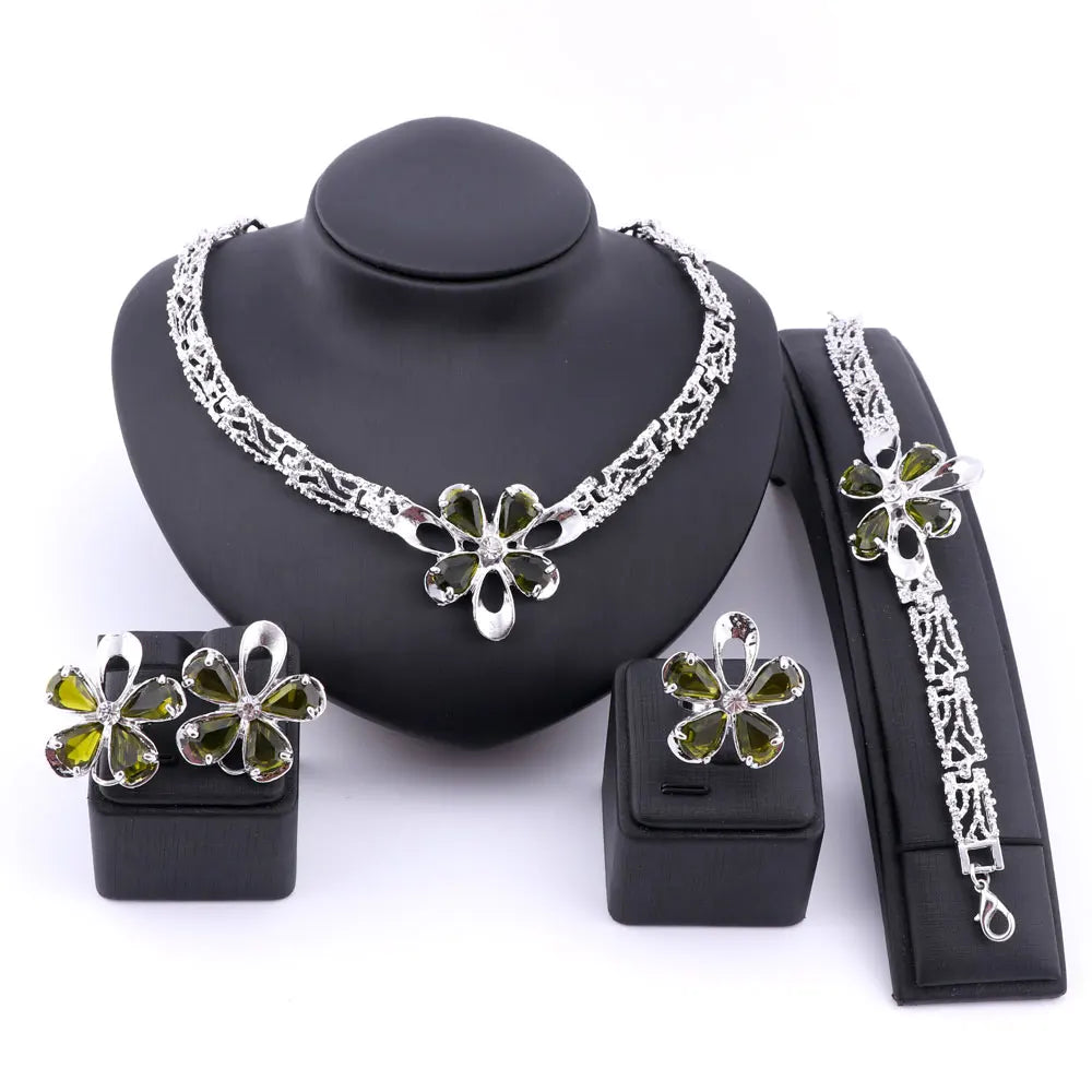 Ensemble de bijoux en cristal pour femme, collier, bracelet, bague, boucles d'oreilles, costume de fête, patients de mariage, demoiselle d'honneur, déclaration