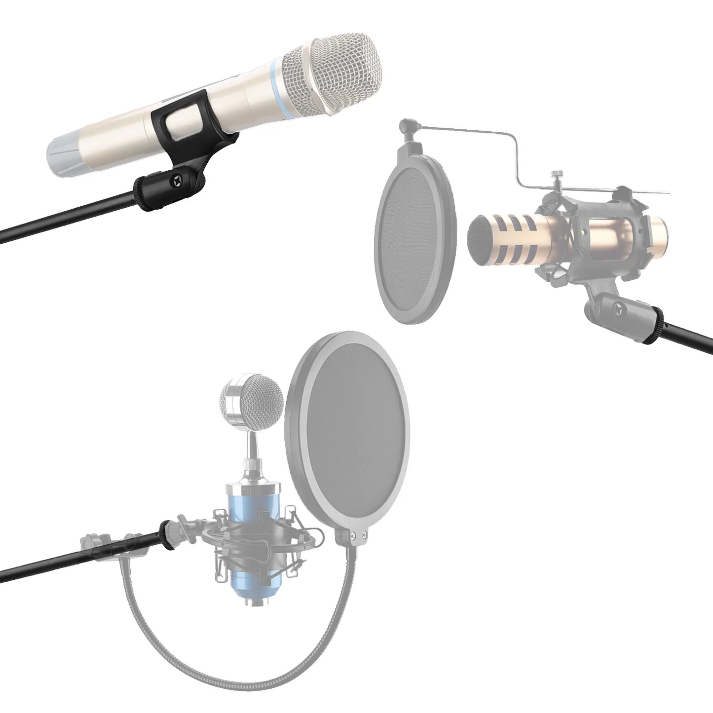 FREEBOSS-Support de microphone sur pied avec trépied en métal Angle réglable recommande Filaire Sans fil Microphone à condensateur dynamique Support de scène MS-203