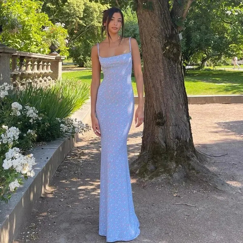 Hawthaw Women Elegant Sleeveless Floral Printed Bodycon Backless Long Dress 2024 Summer Clothes Wholesale Items For Business