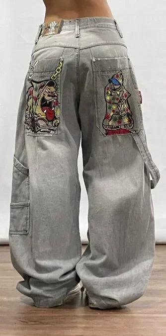Jean ample rétro américain pour hommes, imprimé tête de mort, pour Couple, Harajuku, gothique, Hip-Hop, pantalon droit à jambes larges, nouvelle collection