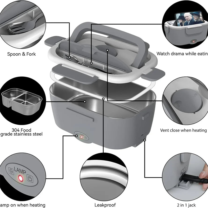 Boîte à lunch électrique chauffante pour adultes, chauffe-plats pour le travail, la voiture, le camion, l'extérieur, plusieurs boîtes à lunch chauffantes portables, le camping