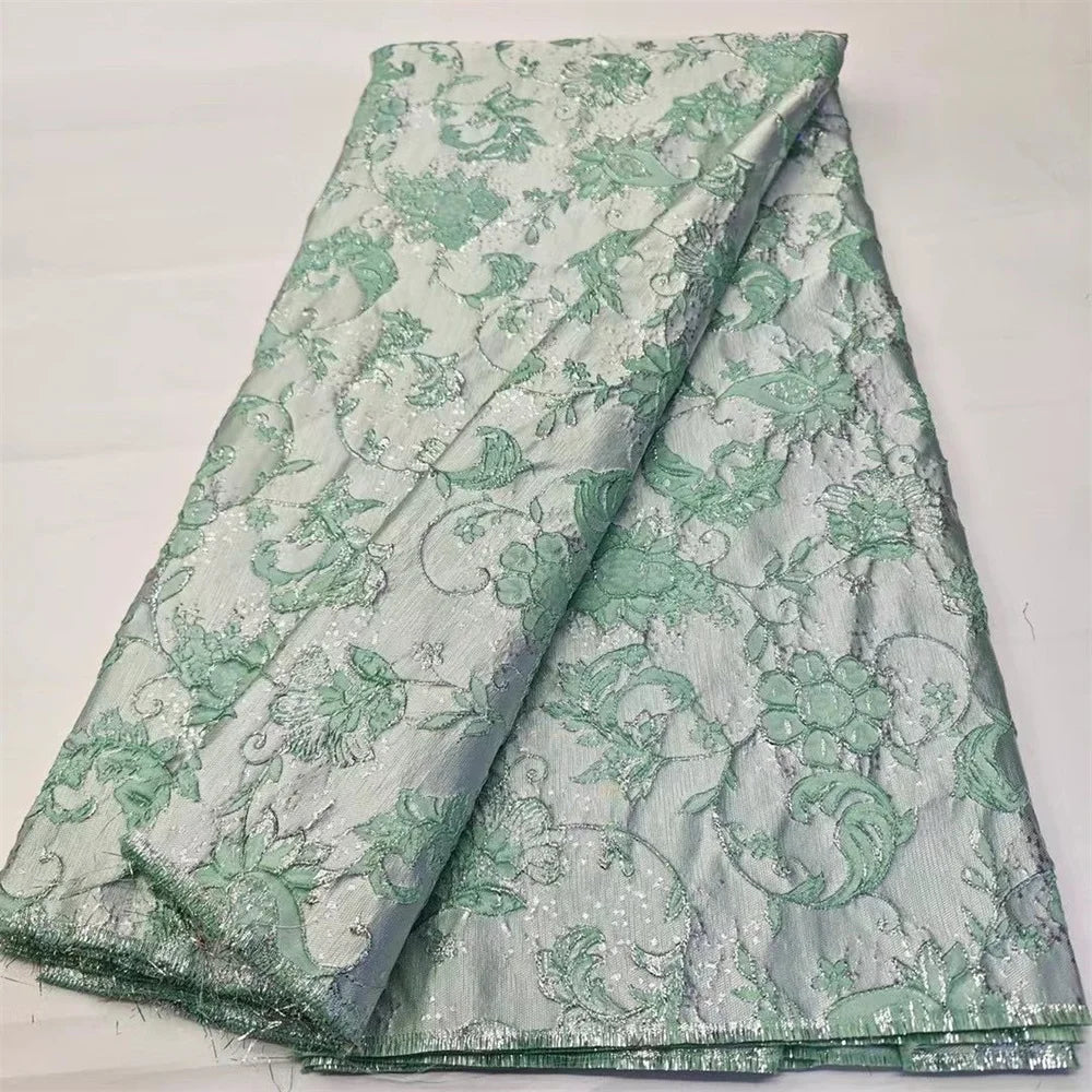 Tissu de luxe Jacquard brocart africain jaune pour femmes nigérianes, motif Floral damassé doré, matériel pour robe en dentelle, Brocard Tissu 5 Yard DB14
