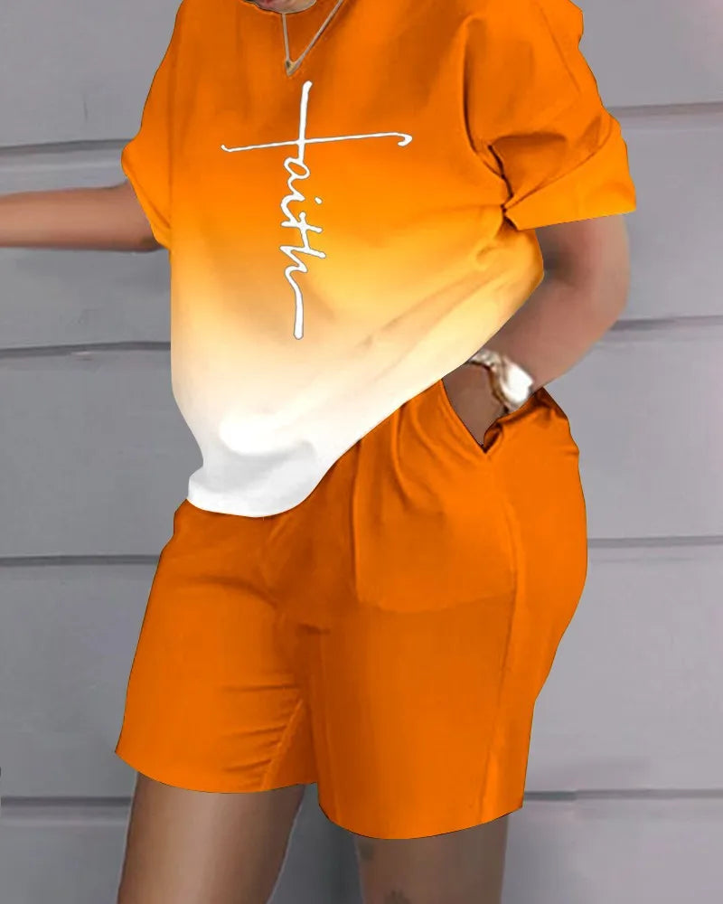 T-shirt et short College pour femmes, tenues d'été décontractées, t-shirt à manches courtes de bureau, ensembles courts à poches, 2024, ensemble 2 pièces