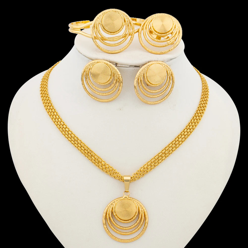Ensemble de bijoux pour femmes, accessoires, boucles d'oreilles et bagues de couleur or 18 carats, ensemble de bagues pour accessoires de fête de fiançailles