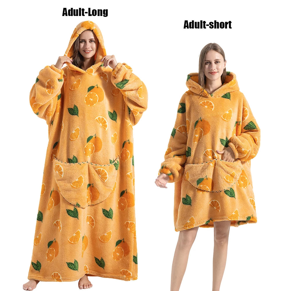 Femmes couvertures avec manches adulte Super chaud surdimensionné sweats à capuche hiver en peluche flanelle pyjama sweat hommes femmes couverture portable