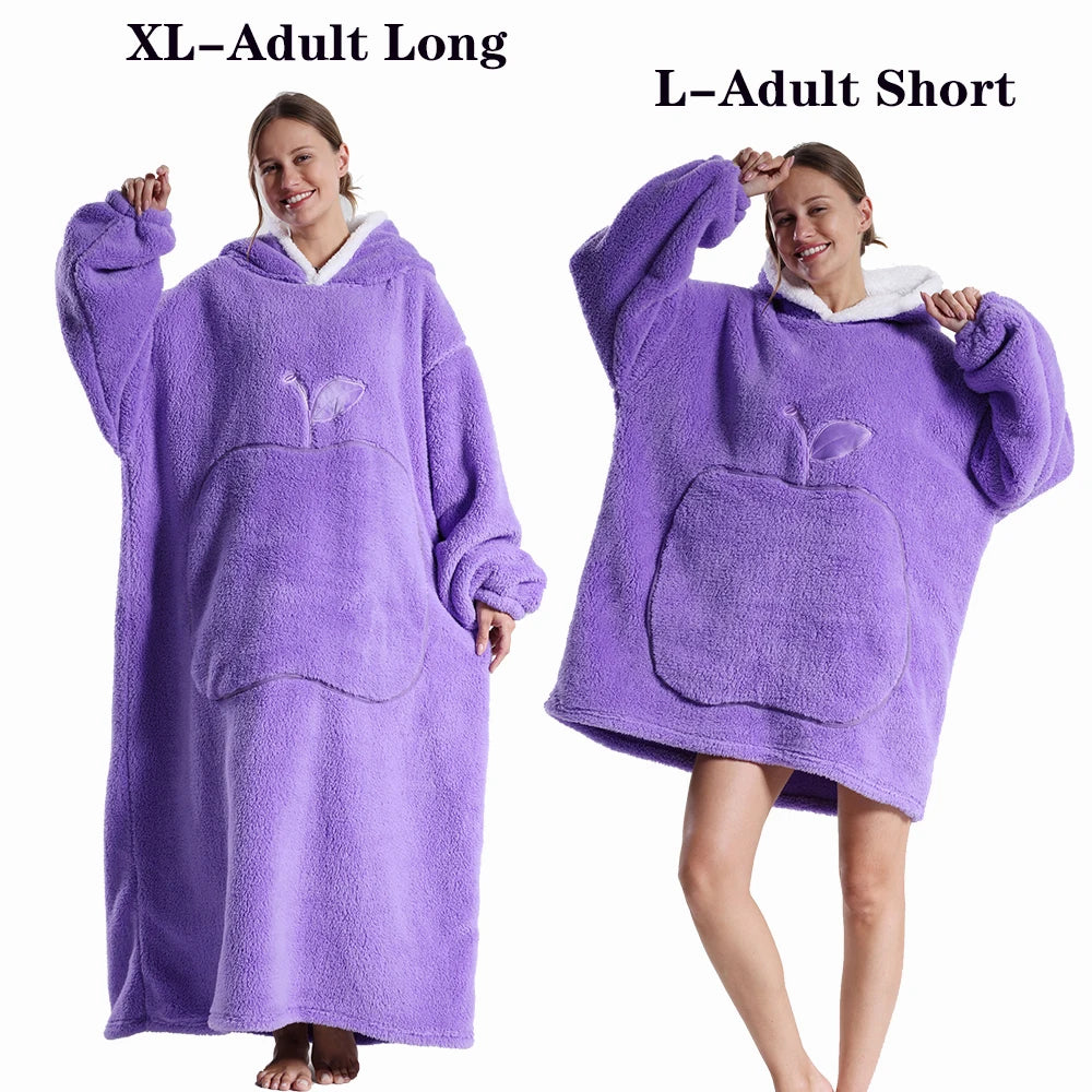 Femmes couvertures avec manches adulte Super chaud surdimensionné sweats à capuche hiver en peluche flanelle pyjama sweat hommes femmes couverture portable