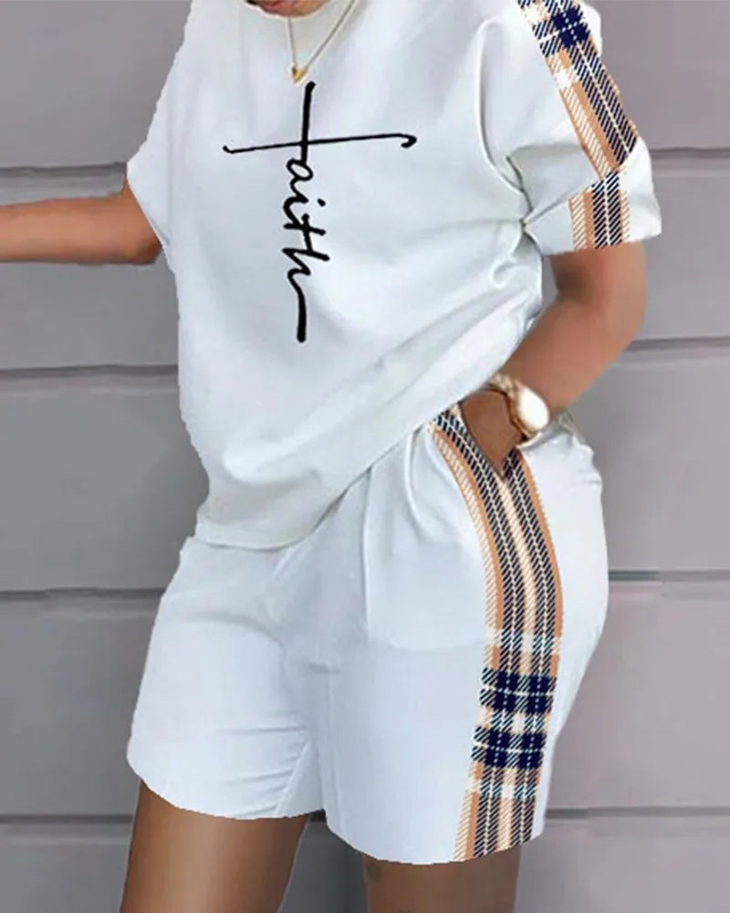 T-shirt et short College pour femmes, tenues d'été décontractées, t-shirt à manches courtes de bureau, ensembles courts à poches, 2024, ensemble 2 pièces