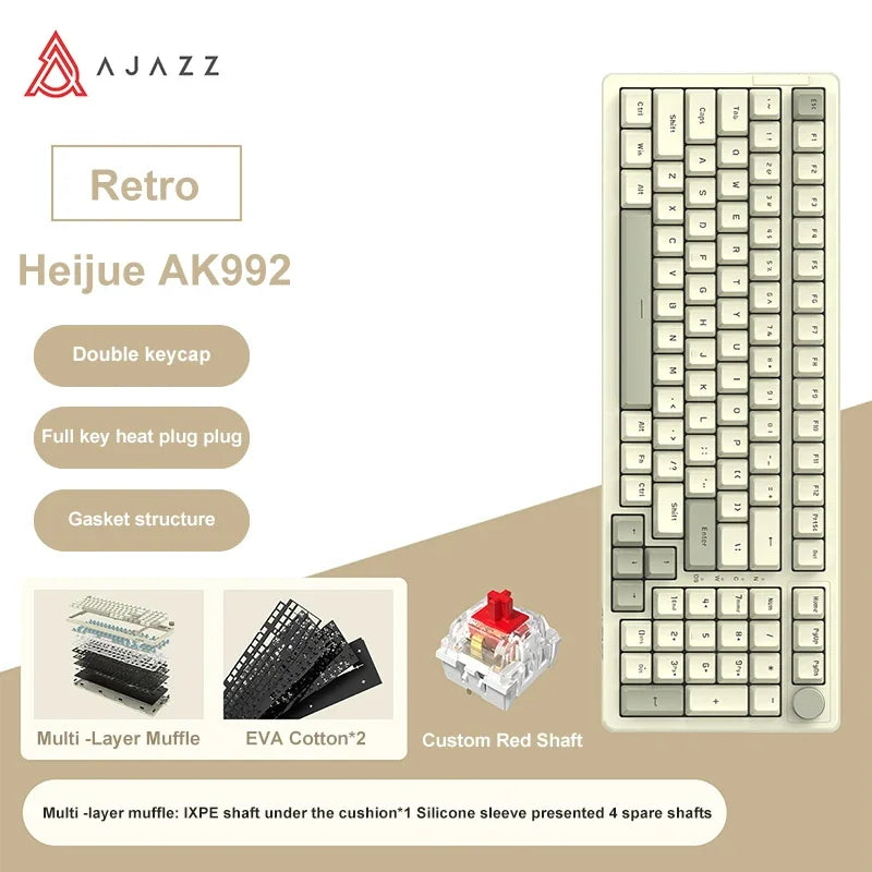Ajazz-Clavier mécanique filaire AK992, clavier de jeu USB, disposition complète, échange à chaud, bouton de limitation de la touche, 98 touches, ordinateur de bureau, ordinateur portable