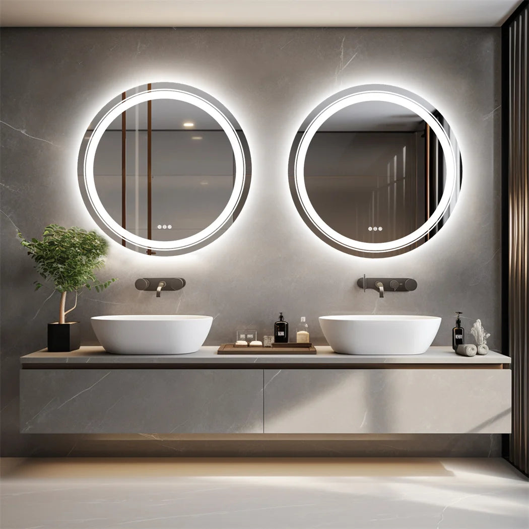 LUVODI-Miroir Intelligent Rond, Étanche, Lavabo, Douche, Vanité avec Écran Tactile