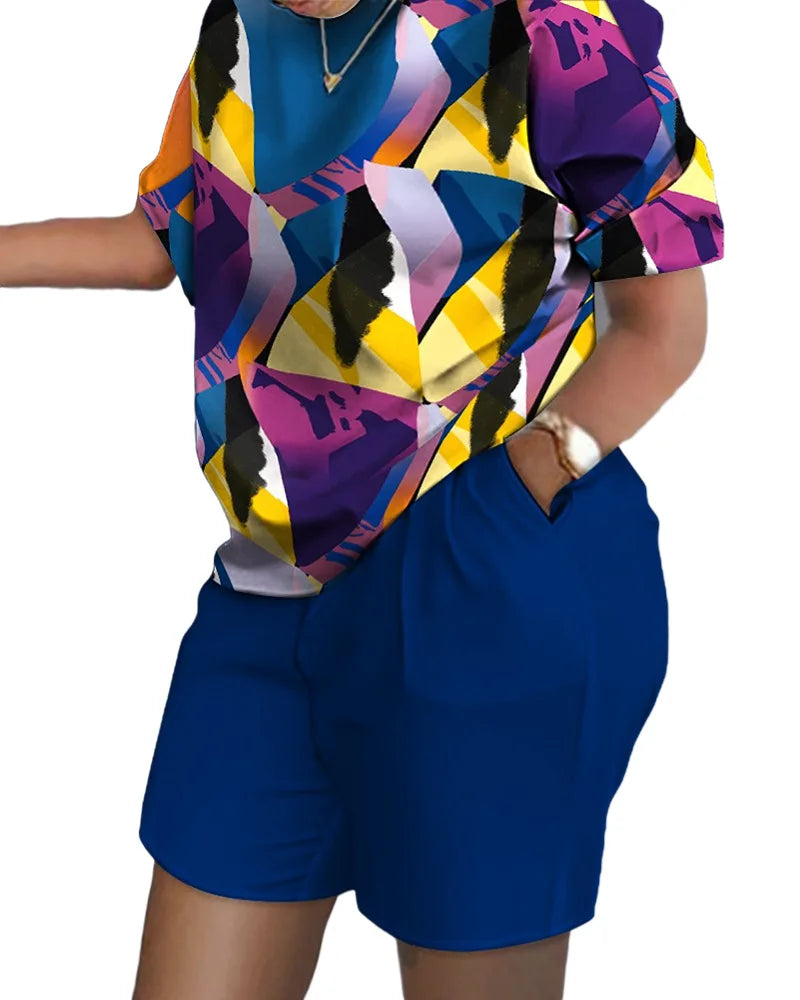 T-shirt et short College pour femmes, tenues d'été décontractées, t-shirt à manches courtes de bureau, ensembles courts à poches, 2024, ensemble 2 pièces