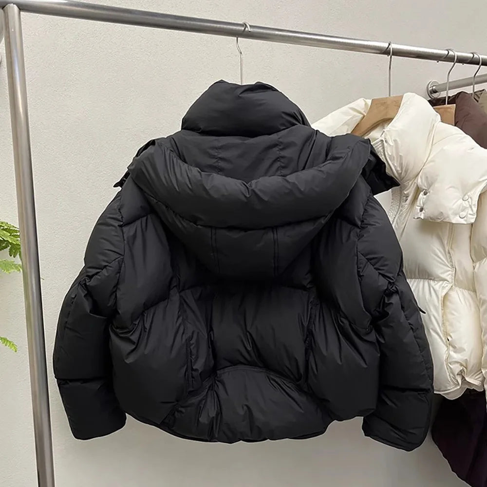 Veste matelassurera en coton à manches longues pour femme, Parkas courtes à capuche, Vêtements d'extérieur rembourrés, Chaud, Hiver