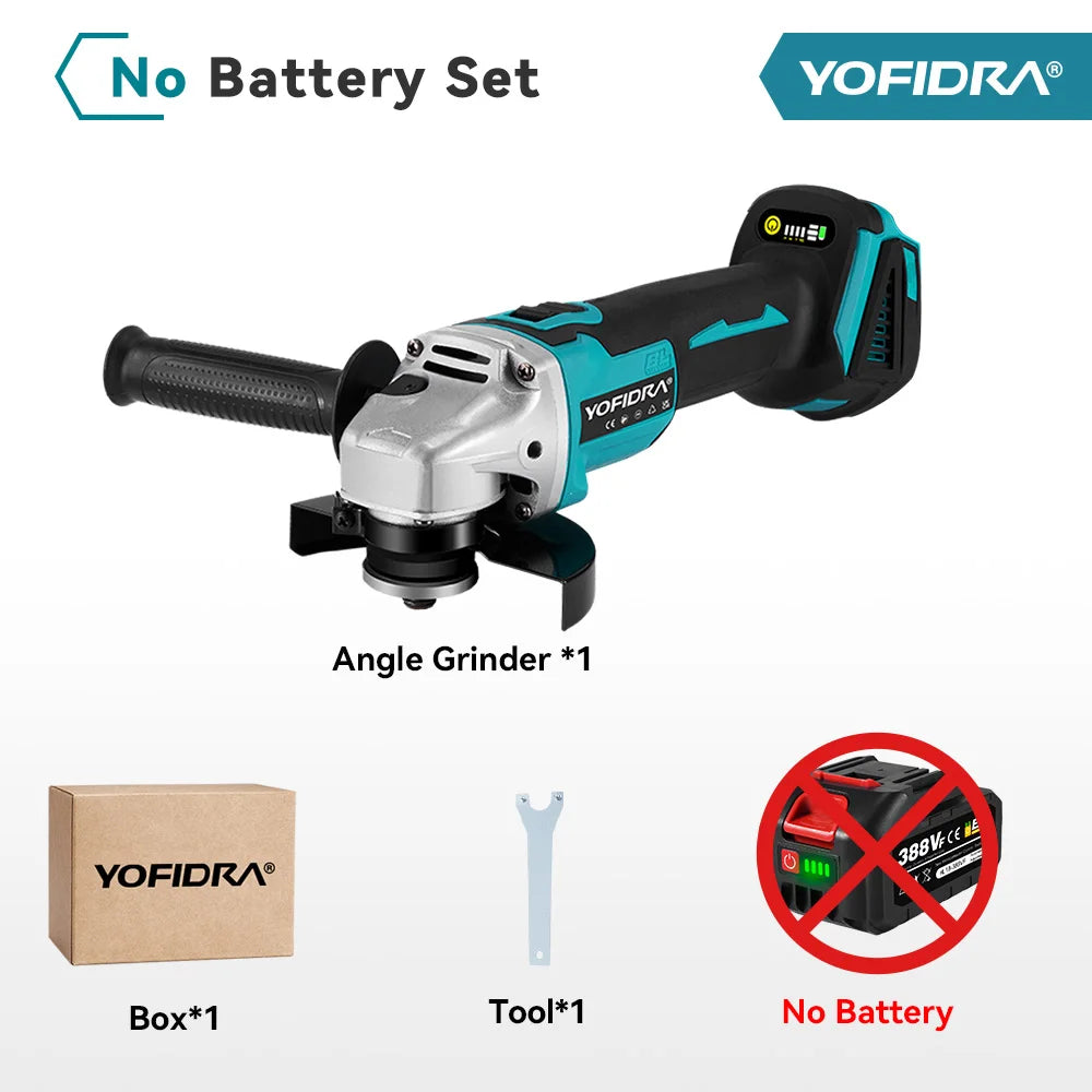 Yofidra 125mm meuleuse d'angle sans brosse 4 vitesses rectifieuse sans fil coupe travail du bois pour Makita 18V-21V batterie broche