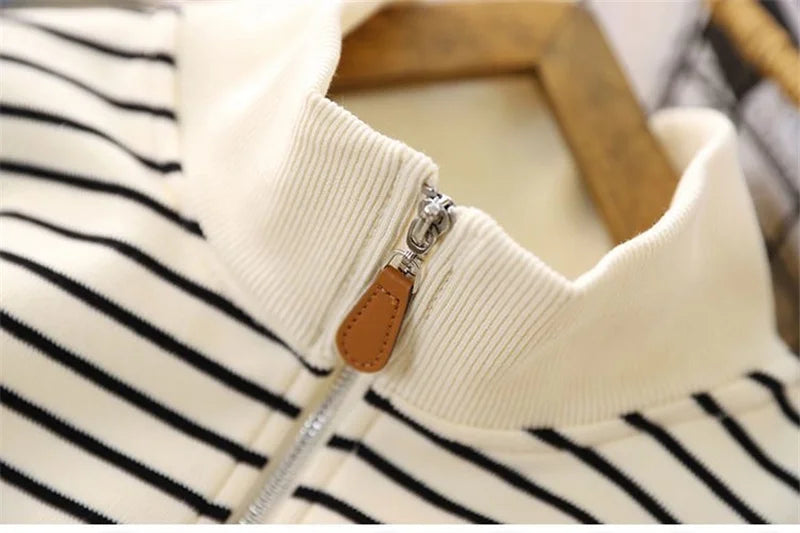 Boys Stripes Sweatshirt Coats Spring Autumn Girls Casual Pullover Big Kids Clothing Lapel Zipper Tops Children Sportswear 4-14Y