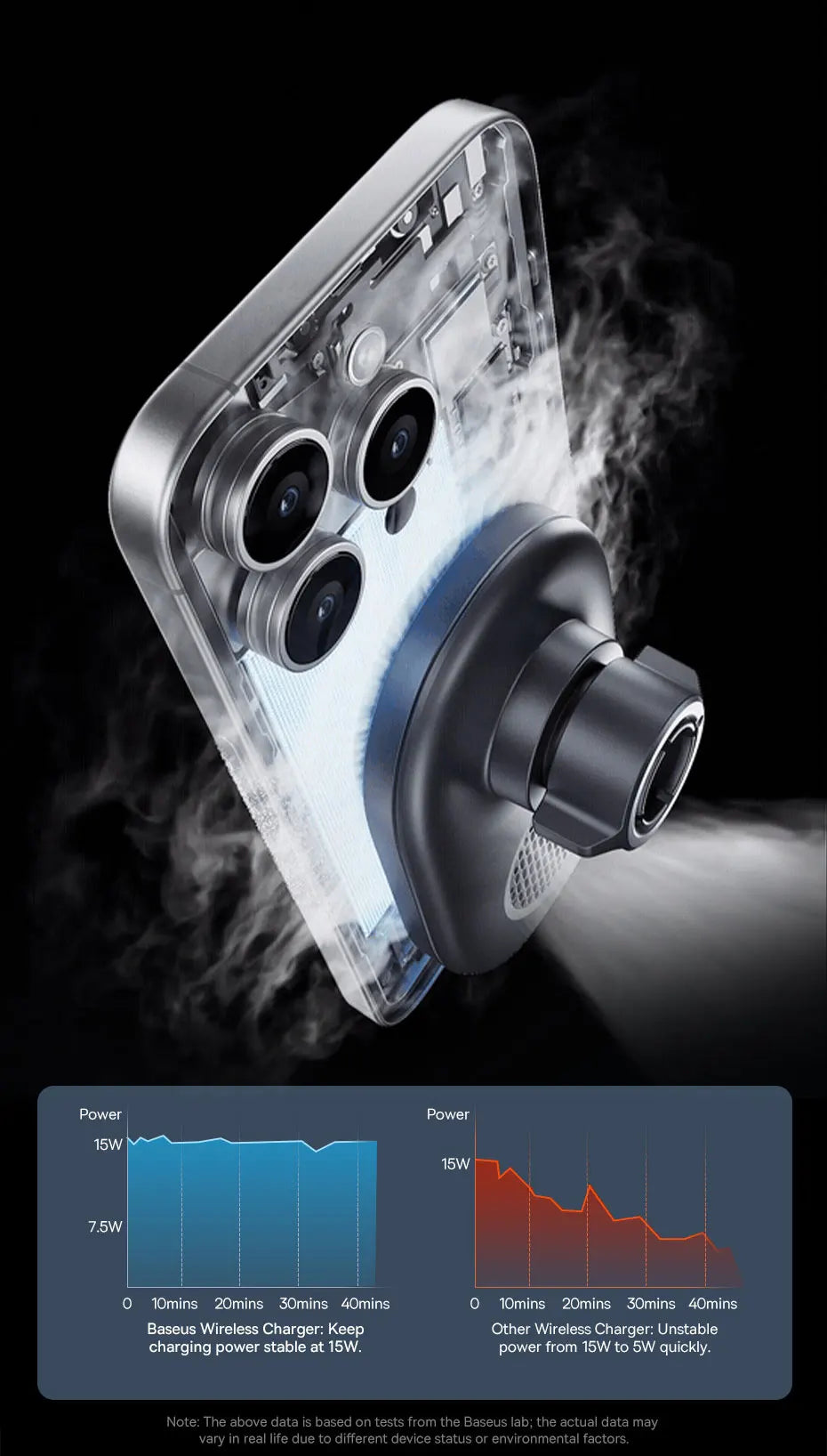 Baseus Chargeur sans fil magnétique pour voiture, Qi2, 15W, charge rapide, support de téléphone, ventilateur de refroidissement, iPhone 16, 15, 14, Samsung, Xiaomi