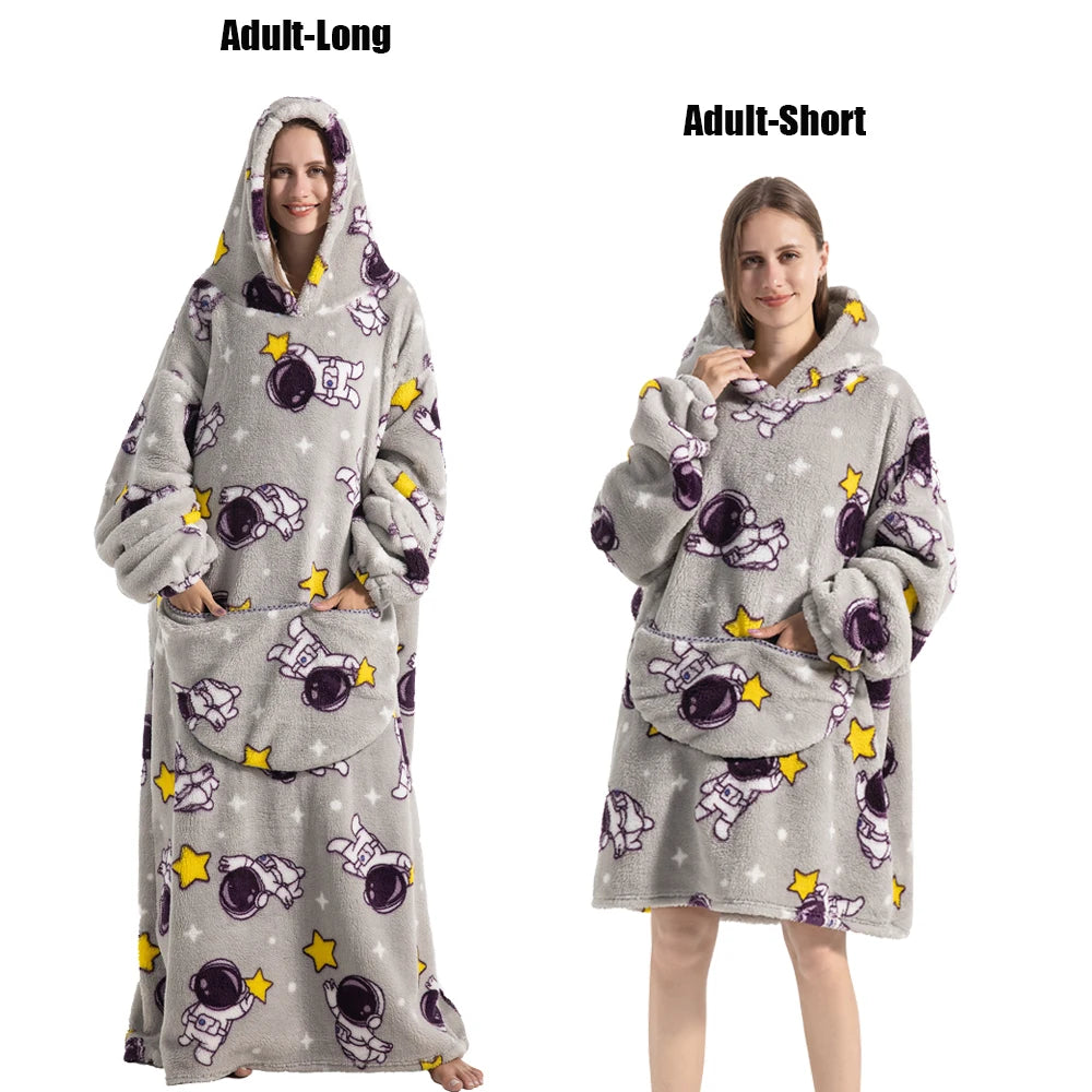 Femmes couvertures avec manches adulte Super chaud surdimensionné sweats à capuche hiver en peluche flanelle pyjama sweat hommes femmes couverture portable
