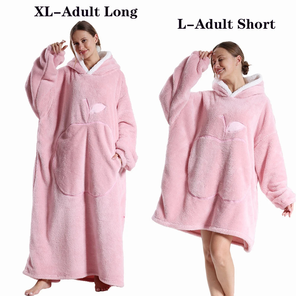 Femmes couvertures avec manches adulte Super chaud surdimensionné sweats à capuche hiver en peluche flanelle pyjama sweat hommes femmes couverture portable