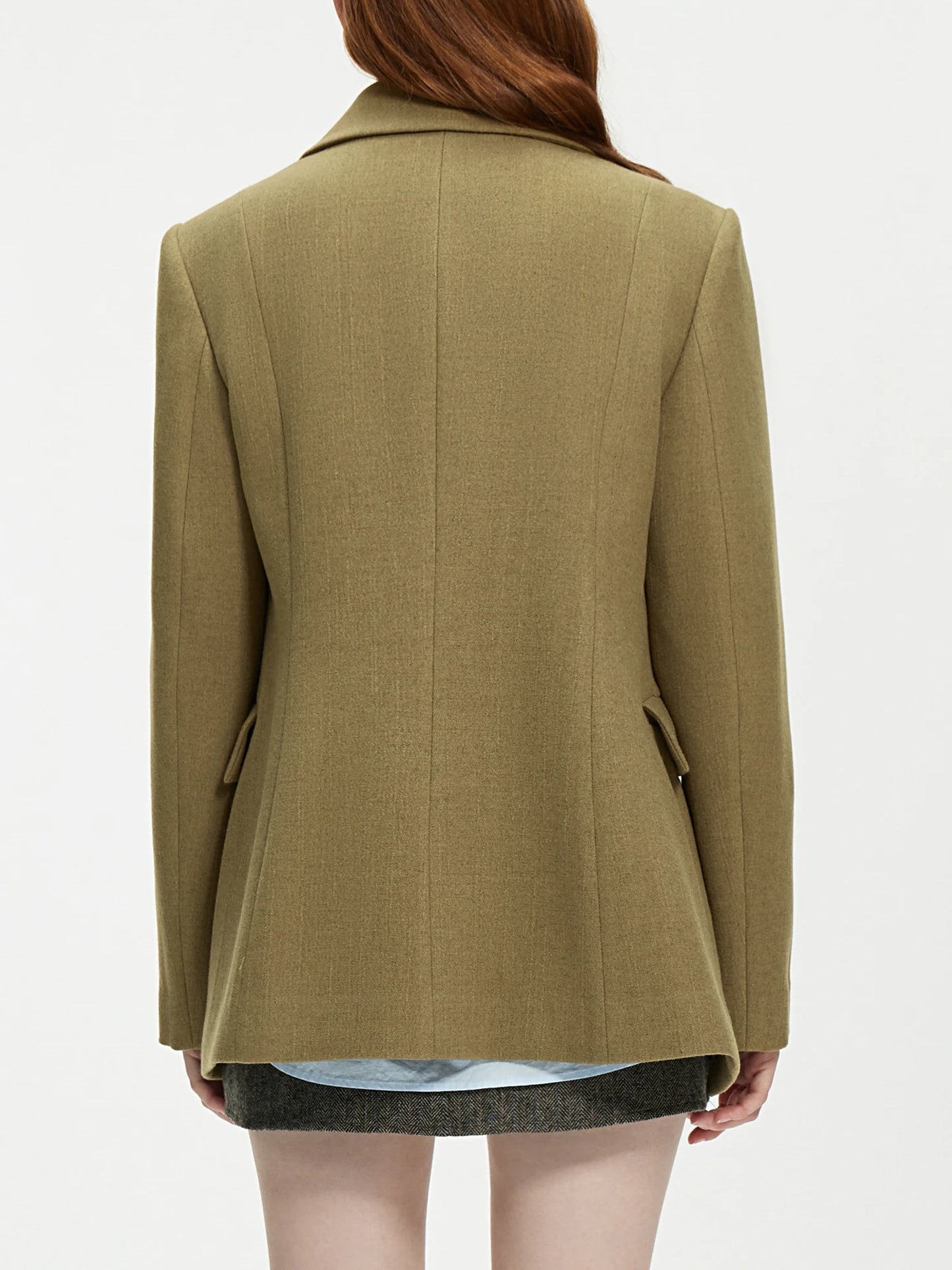 FSLE-Blazer marron 3.5% laine pour femme, col croisé, bouton croisé, taille fine, devant, manteau initié, 24FS14489